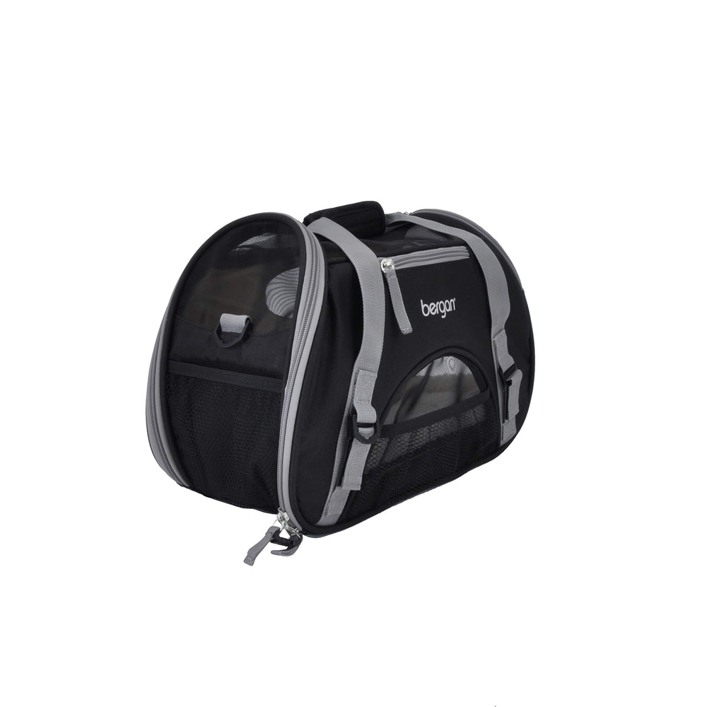 Coastal Pet Bergan Comfort Carrier in black and grey for versatile travel style.