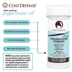 Applying COAT DEFENSE powder to the mane and tail during grooming.