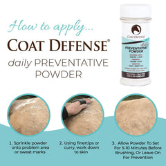 COAT DEFENSE powder placed under a saddle pad to prevent odor buildup.