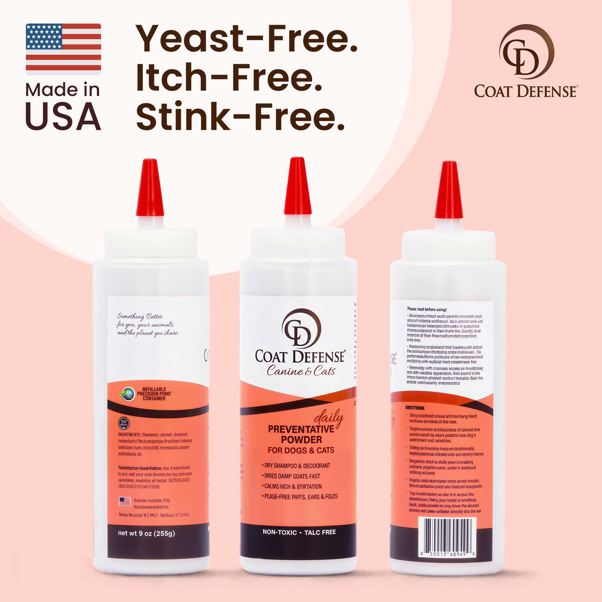 COAT DEFENSE for dogs and cats used during routine grooming sessions.