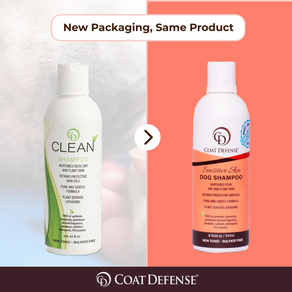 COAT DEFENSE shampoo suitable for dogs, puppies, cats, and horses for gentle cleansing.