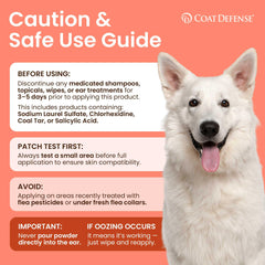COAT DEFENSE soothing skin effect demonstrates calm, comfortable coat after application.