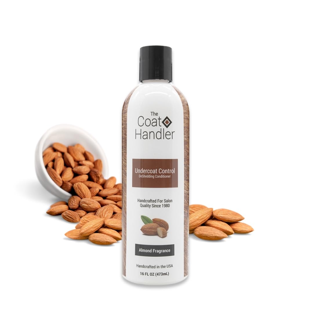 The Coat Handler Undercoat Control bottle closeup promotes a silky, manageable coat.