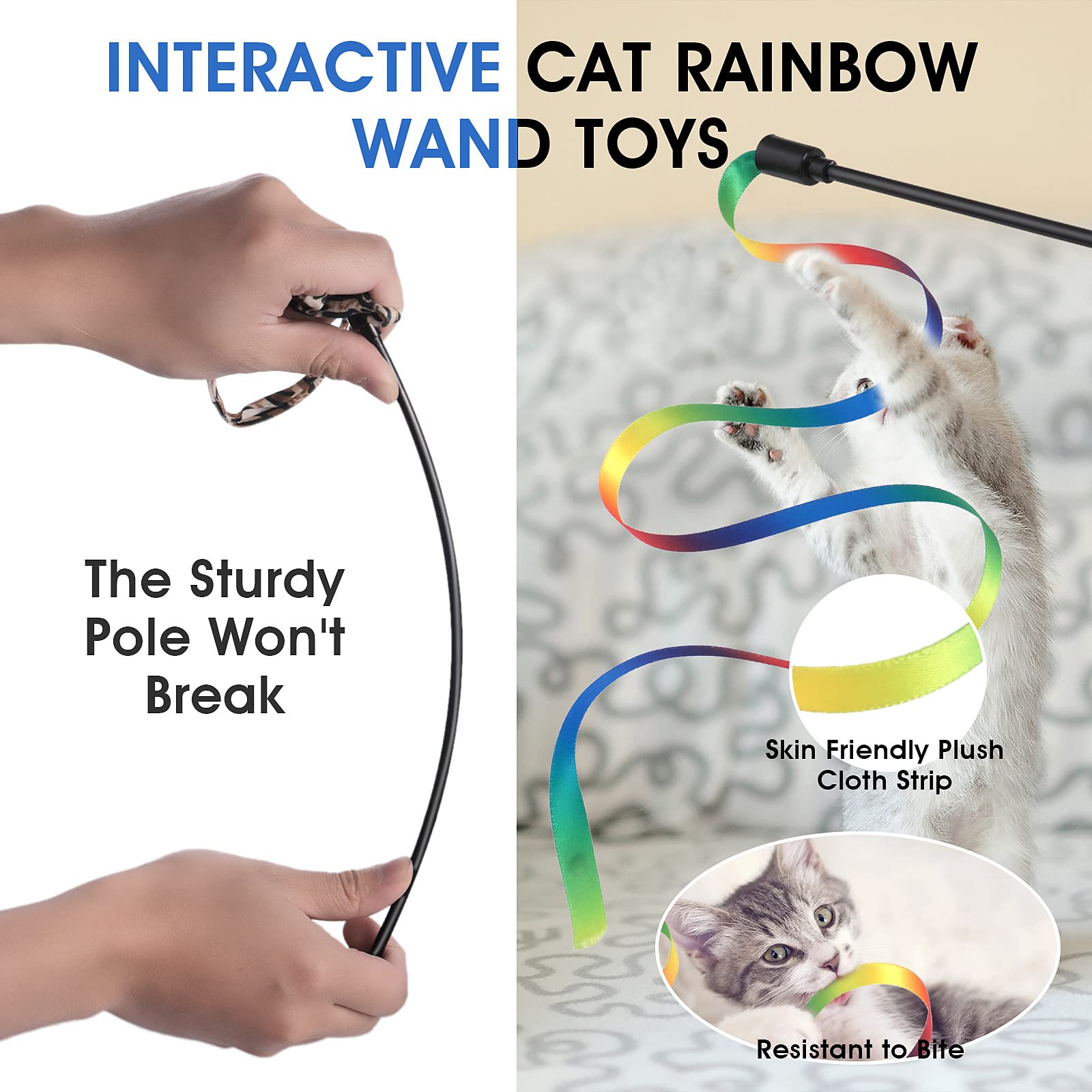 Cobee cat wand toy with rainbow ribbon 60cm for fast, engaging chasing.