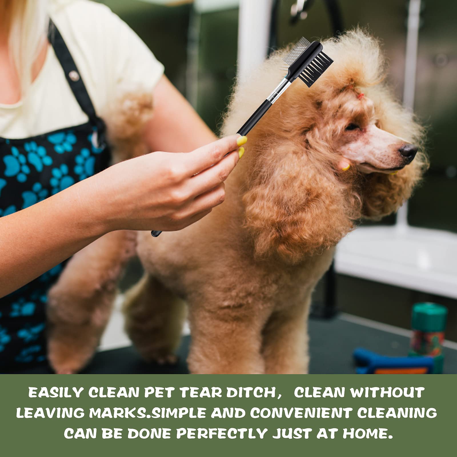 Cobee grooming comb used on a small pet to tidy eyebrows