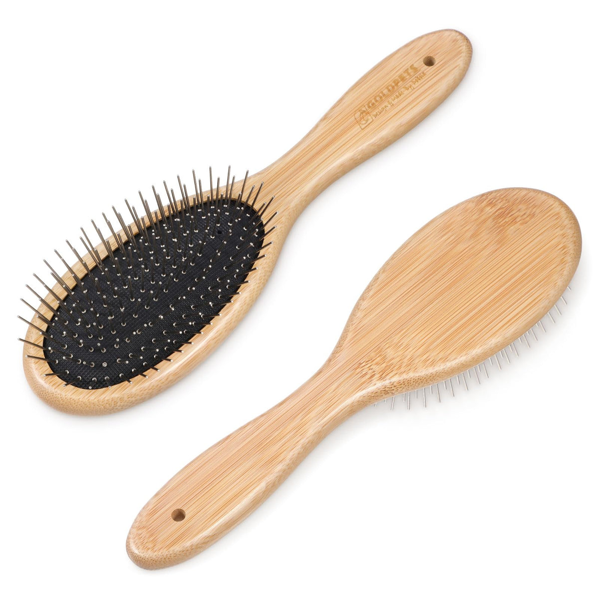 cobee stainless steel pin dog brush with wooden handle and round pins for gentle grooming
