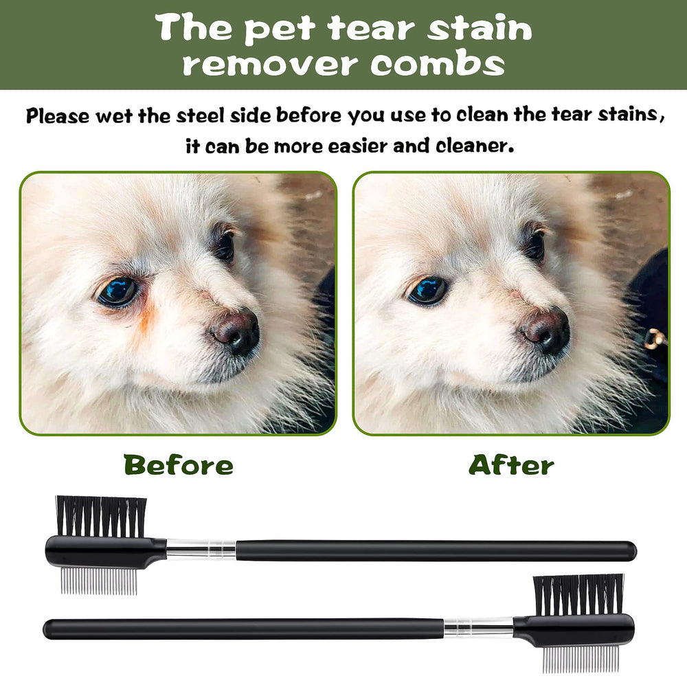 Cobee tear-stain comb with steel side close-up demonstrates rust-resistant durability