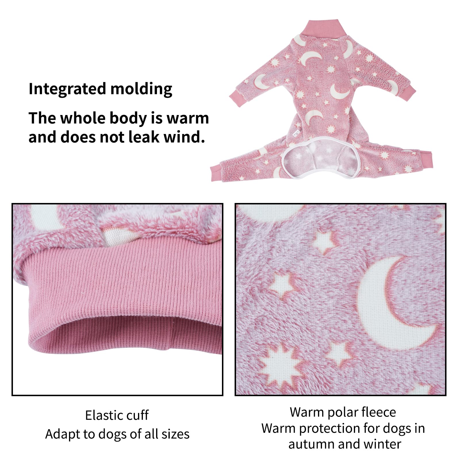 COCHPR dog pajamas glow-dark pink back view improves nighttime visibility