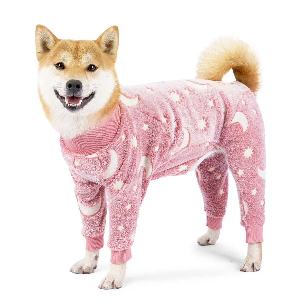 COCHPR dog pajamas glow-dark pink front view for enhanced visibility