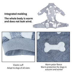 COCHPR Plush dog pajamas gray back view highlight snug fit and easy on-off closure