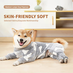 COCHPR Plush-dog-pajamas-gray-fleece-detail emphasizes fabric softness and durable stitching for cold days