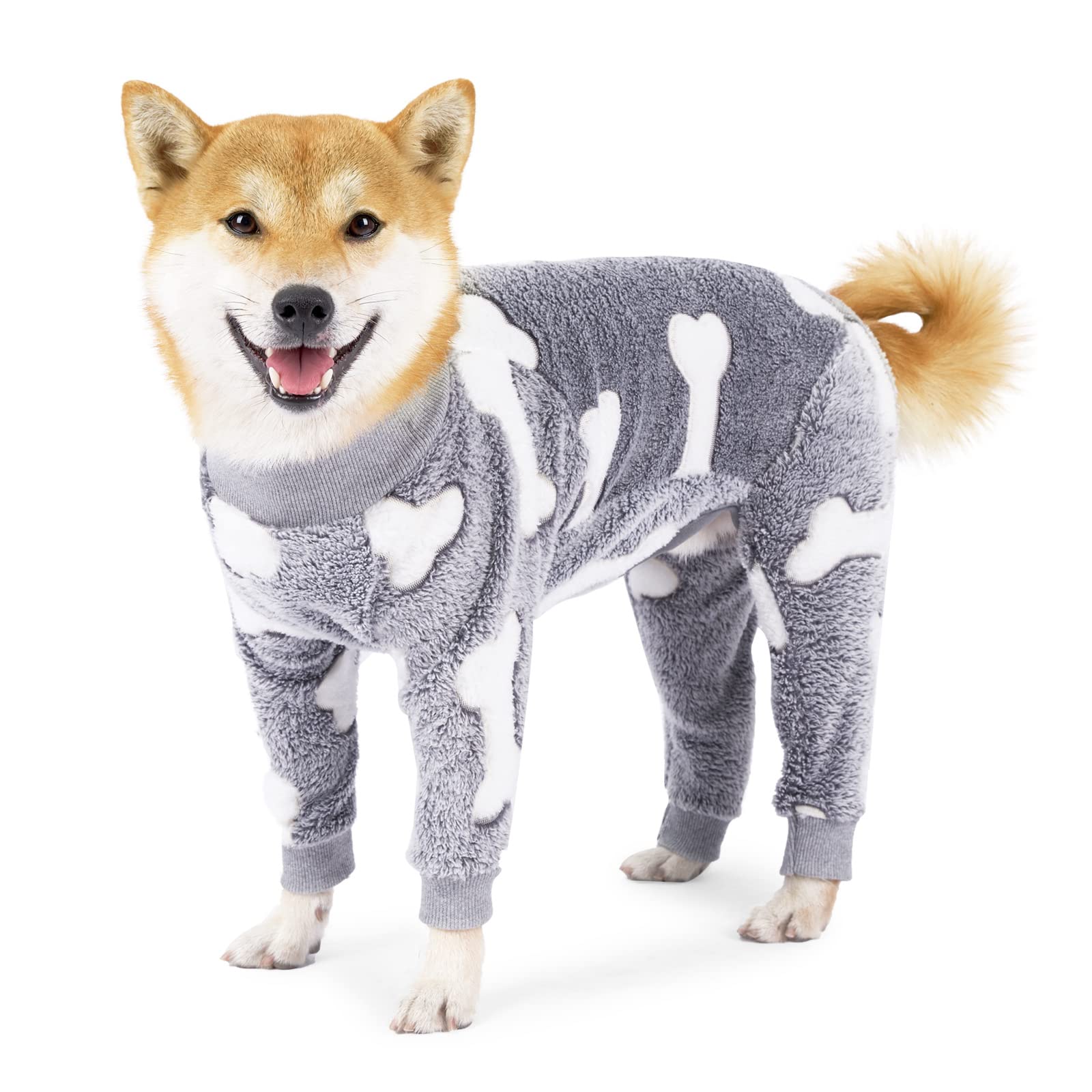 COCHPR Plush dog pajamas gray front view show warm fleece for chilly walks