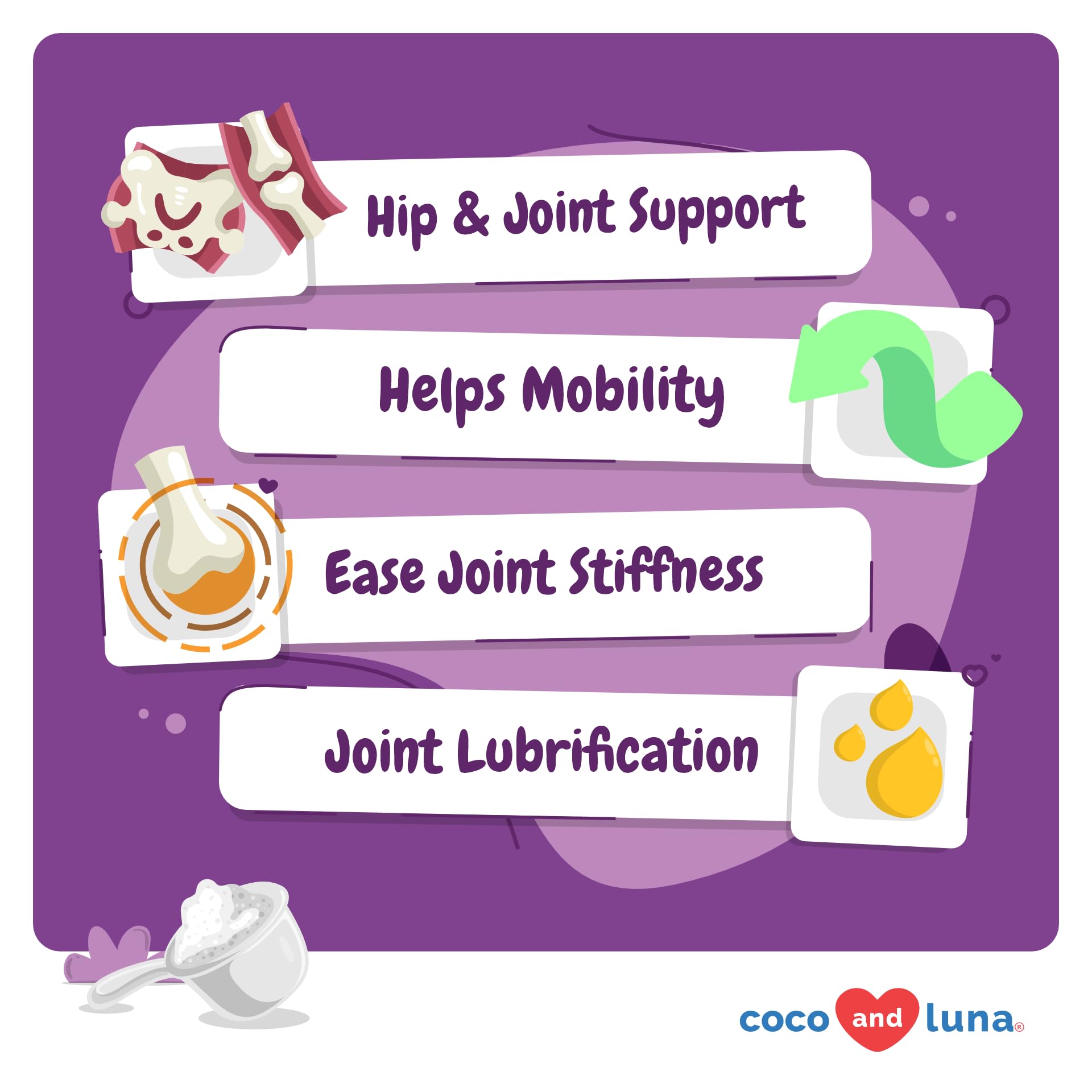 Coco and Luna cat joint supplement powder dispense easy to blend into meals.