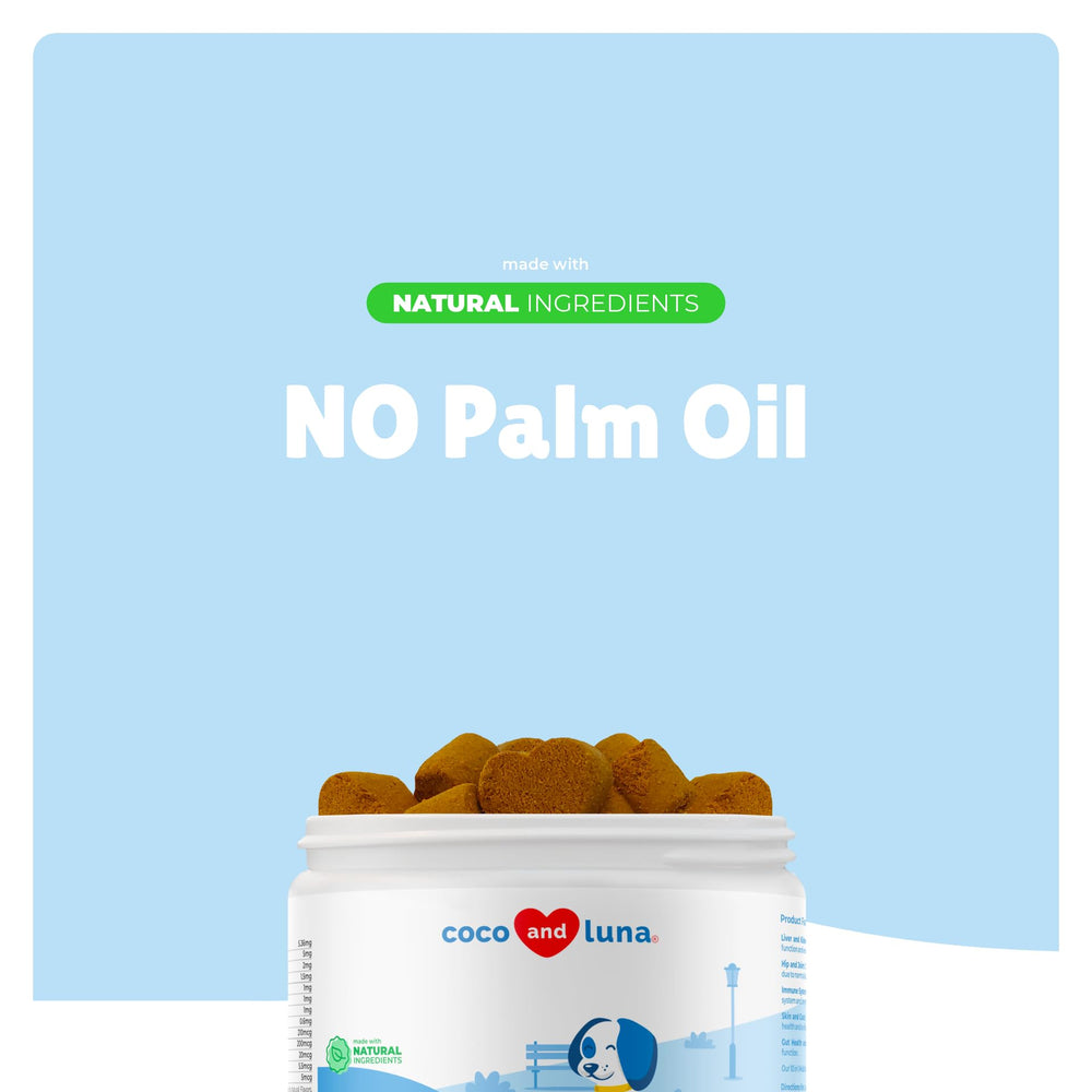 Coco and Luna cod liver oil image emphasizes skin, coat, and joint support.