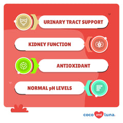Coco and Luna dog urinary tract harmony tablets on bottle highlighting bladder strength