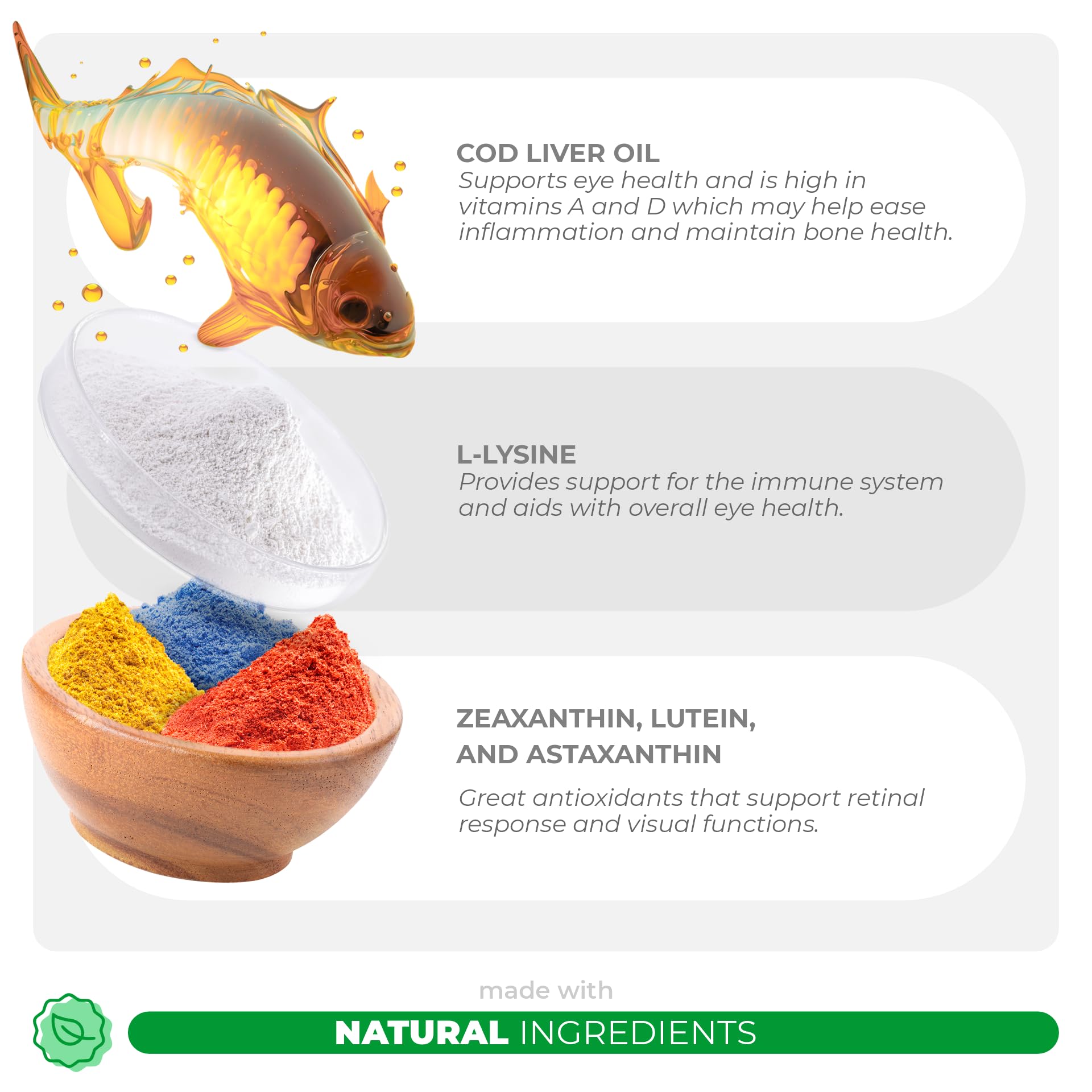 Coco and Luna cod liver oil ingredient emphasized for omega-3 fatty acids.