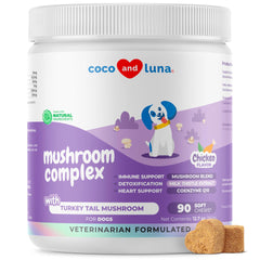 Coco and Luna Mushroom Complex dog turkey tail soft chews for joint and immune support