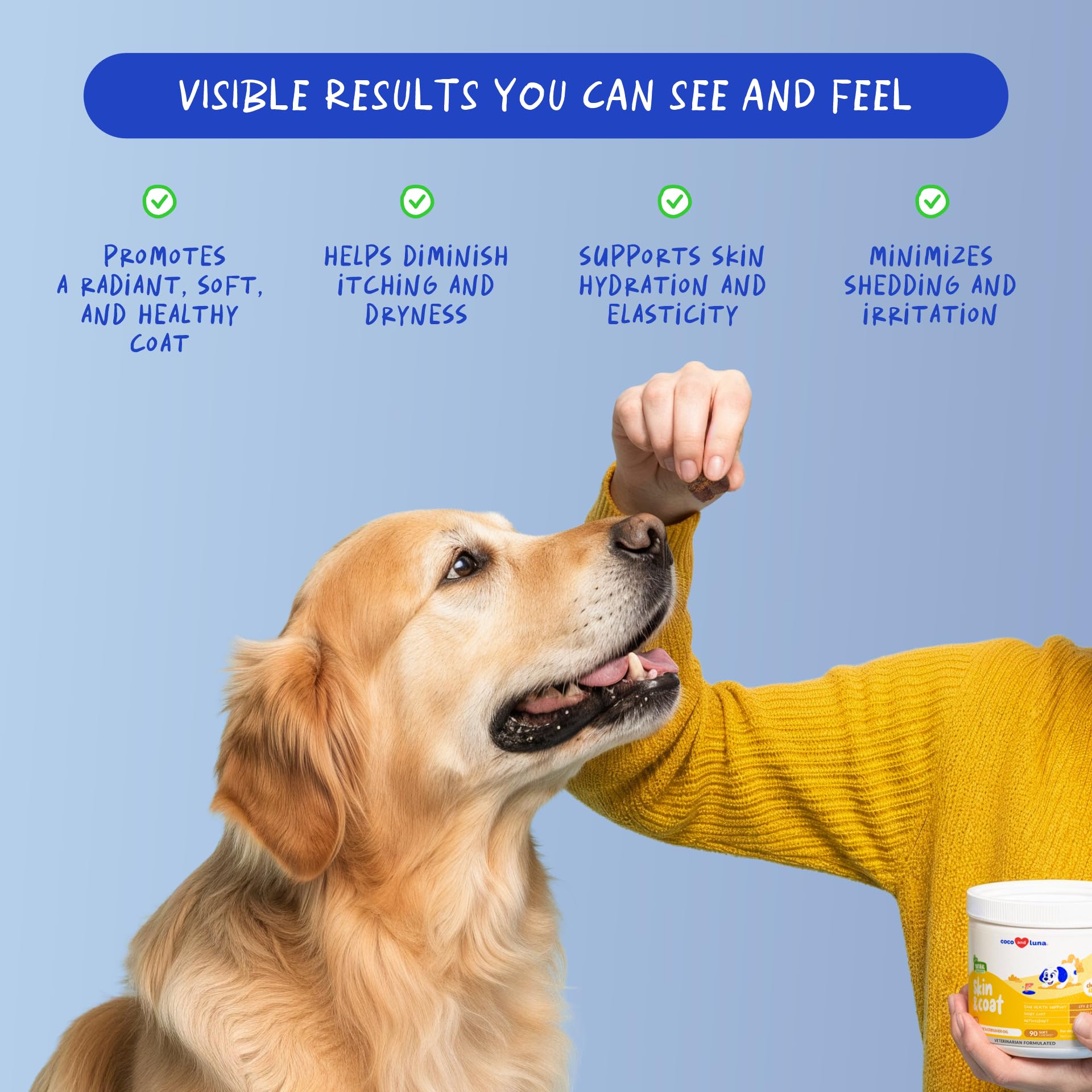 Coco and Luna Omega-3 dog skin and coat close-up for healthy fur.