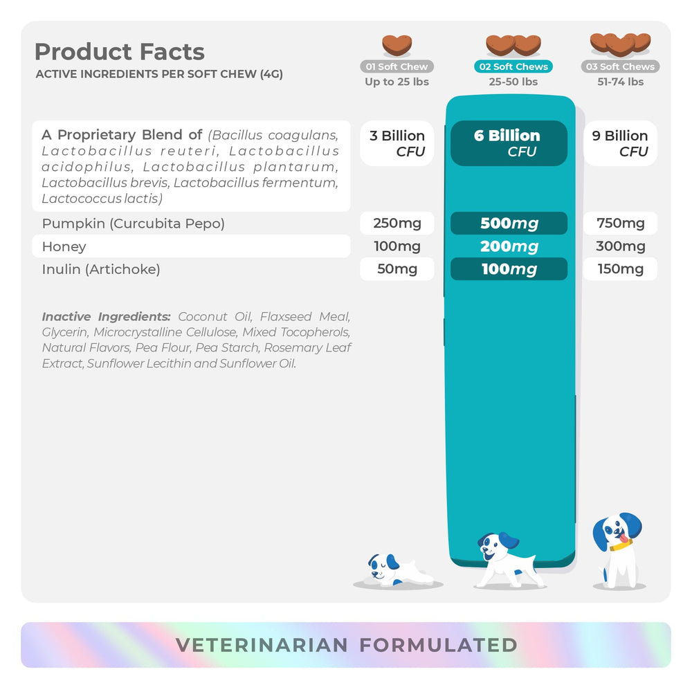 Coco and Luna probiotic chews in daily feeding routine