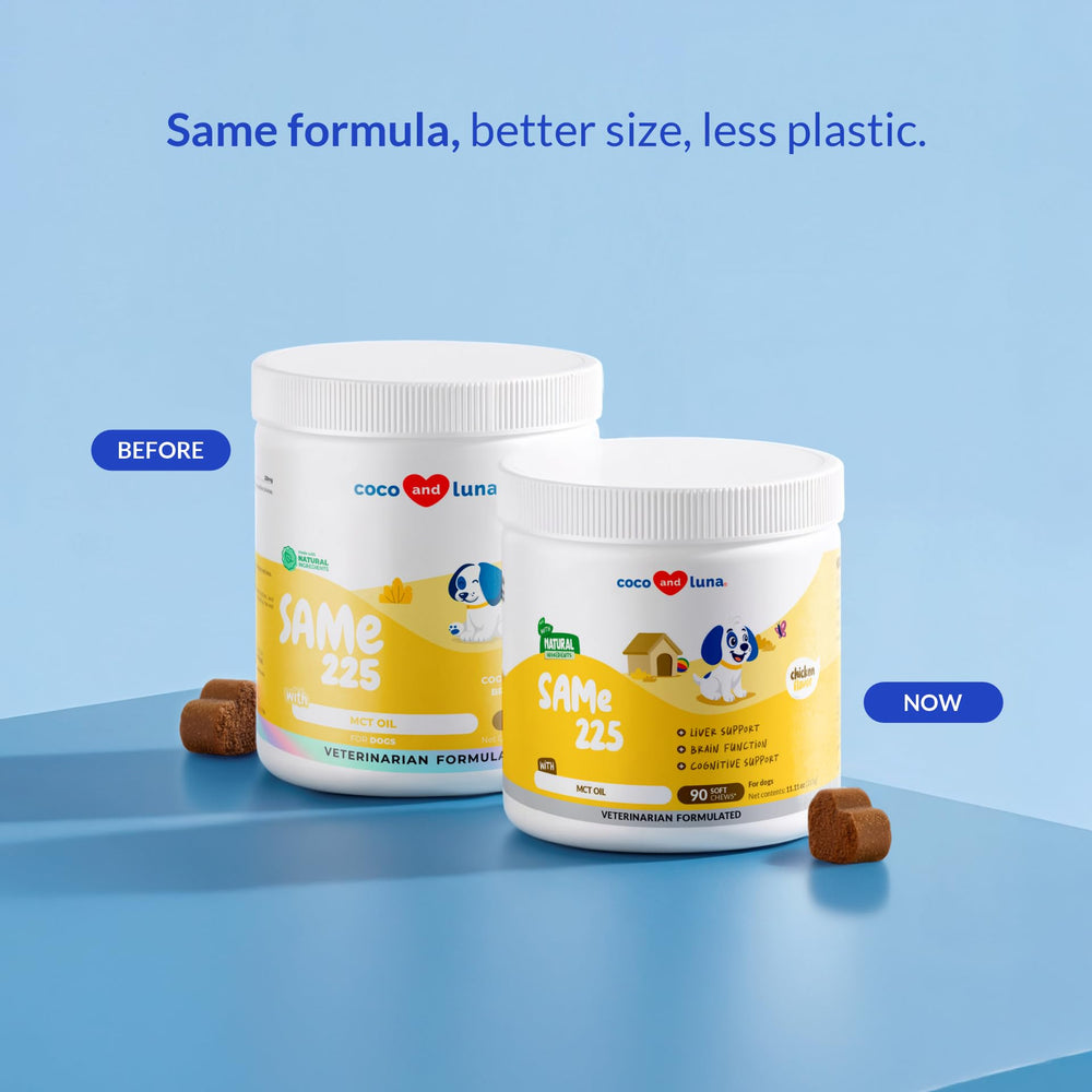 Coco and Luna Same Soft Chews close-up highlights the soft texture for easy daily dosing.