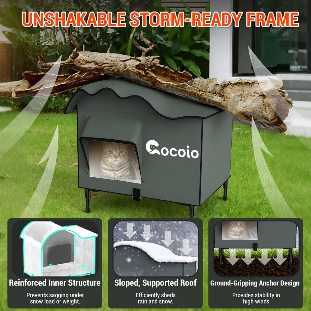 cocoio heated outdoor cat house elevated base keeps paws dry