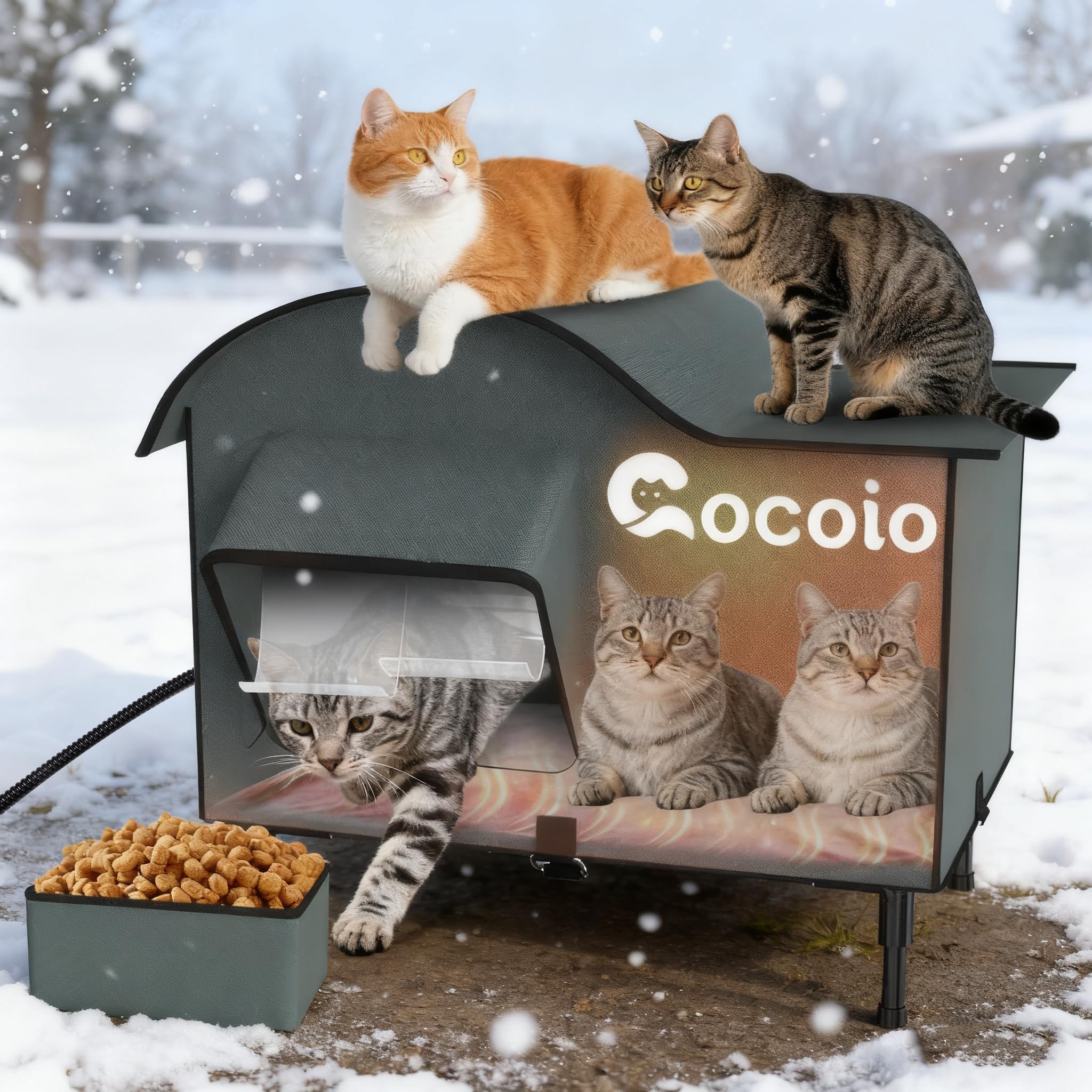cocoio heated outdoor cat house exterior eaves shows weather protection