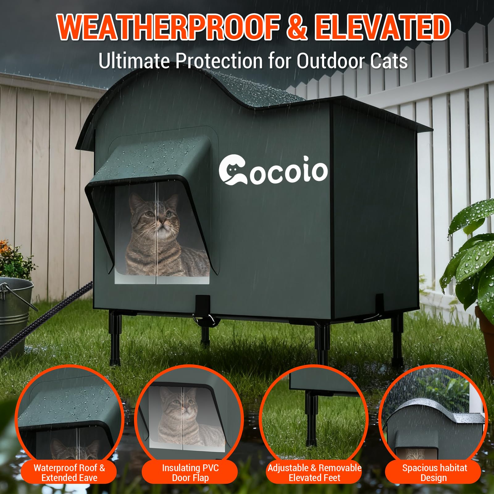 cocoio heated outdoor cat house foldable frame for quick setup