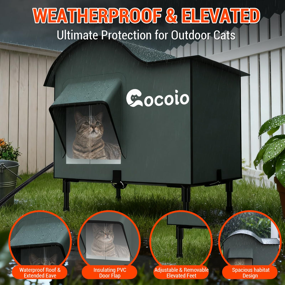 cocoio heated outdoor cat house foldable frame for quick setup