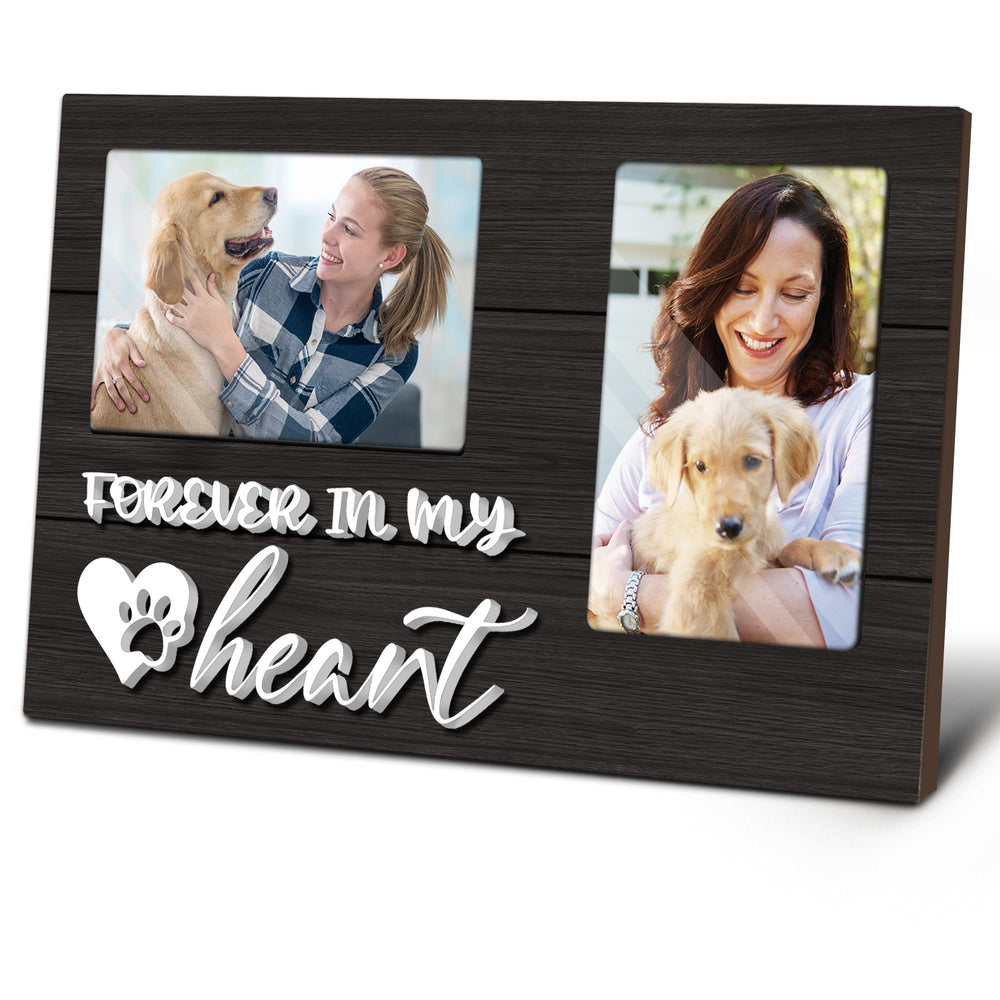 cocomong dog memorial frame front view holds two 4x6 photos for cherished memories.