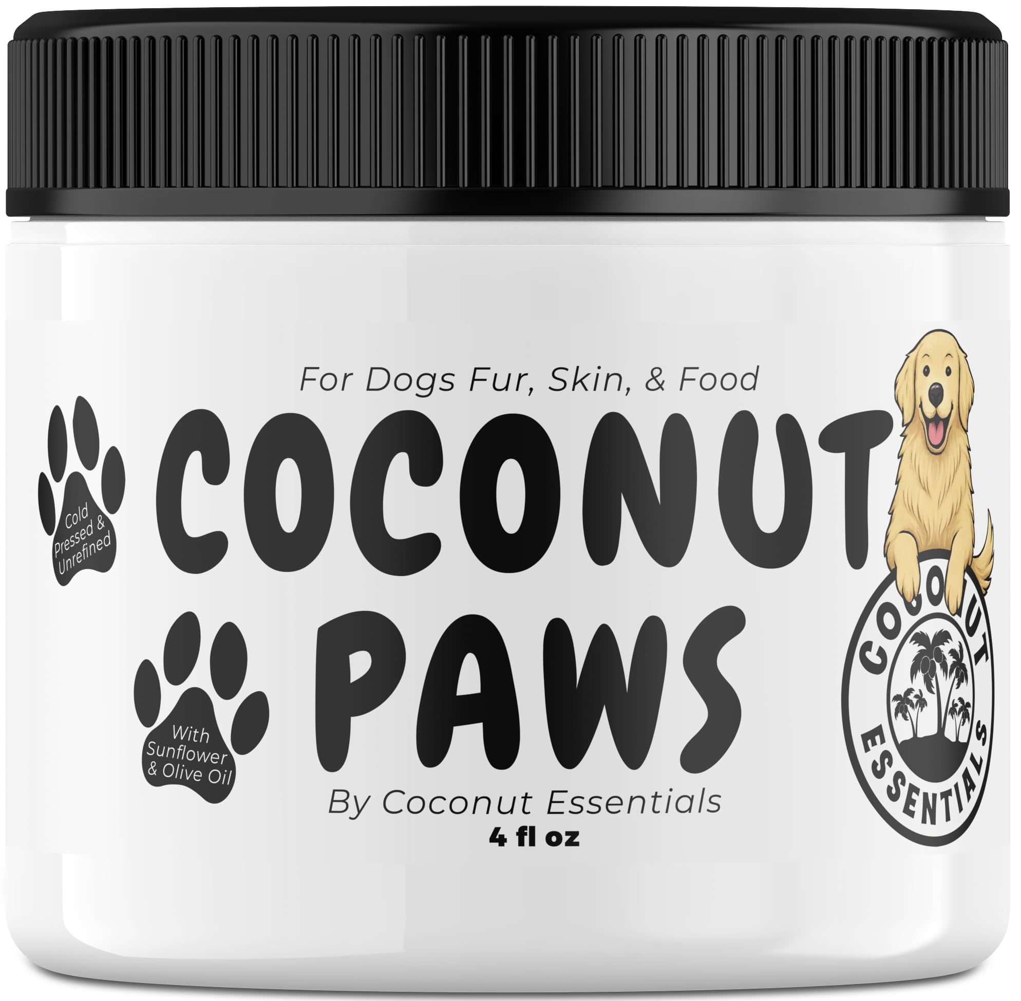 Coconut Essentials Coconut Paws balm bottle ready to soften paws and protect coats.