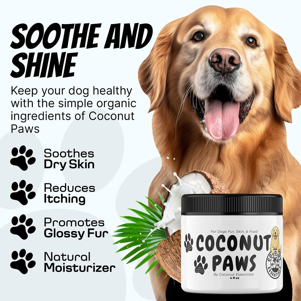 Coconut Essentials Coconut Paws hot spots treatment shown for fast relief.