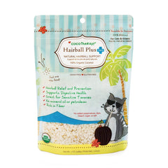 Cocotherapy Hairball Plus Fiber cat pouch demonstrates organic formula supporting easy digestion.