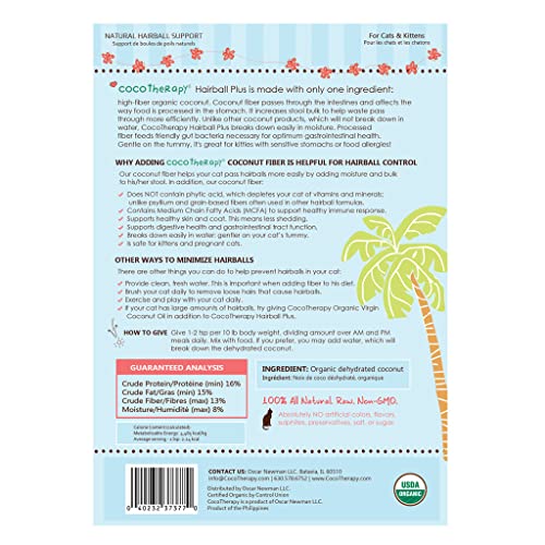 Cocotherapy Hairball Plus Fiber dissolves in water for quick serving.