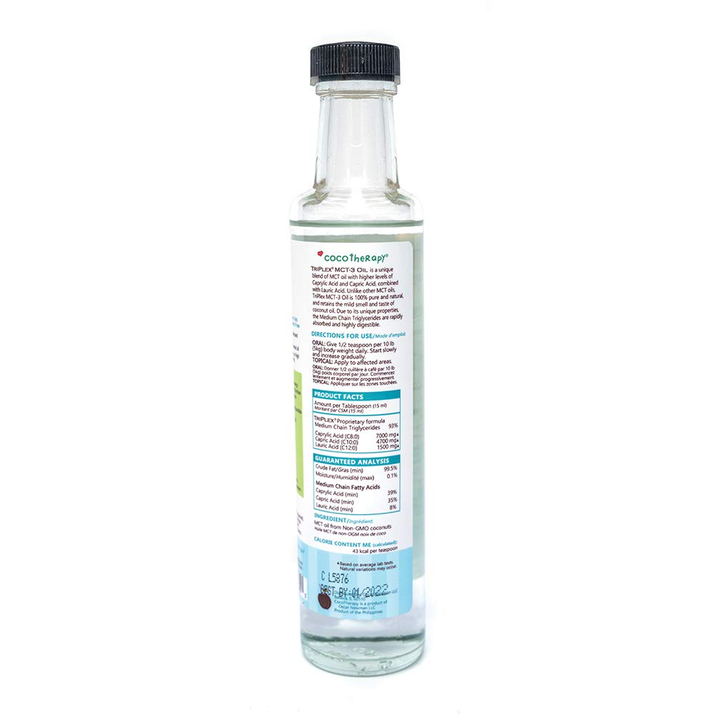 Cocotherapy Triplex MCT-3 Oil being poured demonstrates rapid absorption for quick energy.