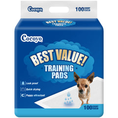 COCOYO Best Value Training Pads 22x22 box, quick-drying surface for puppy training.