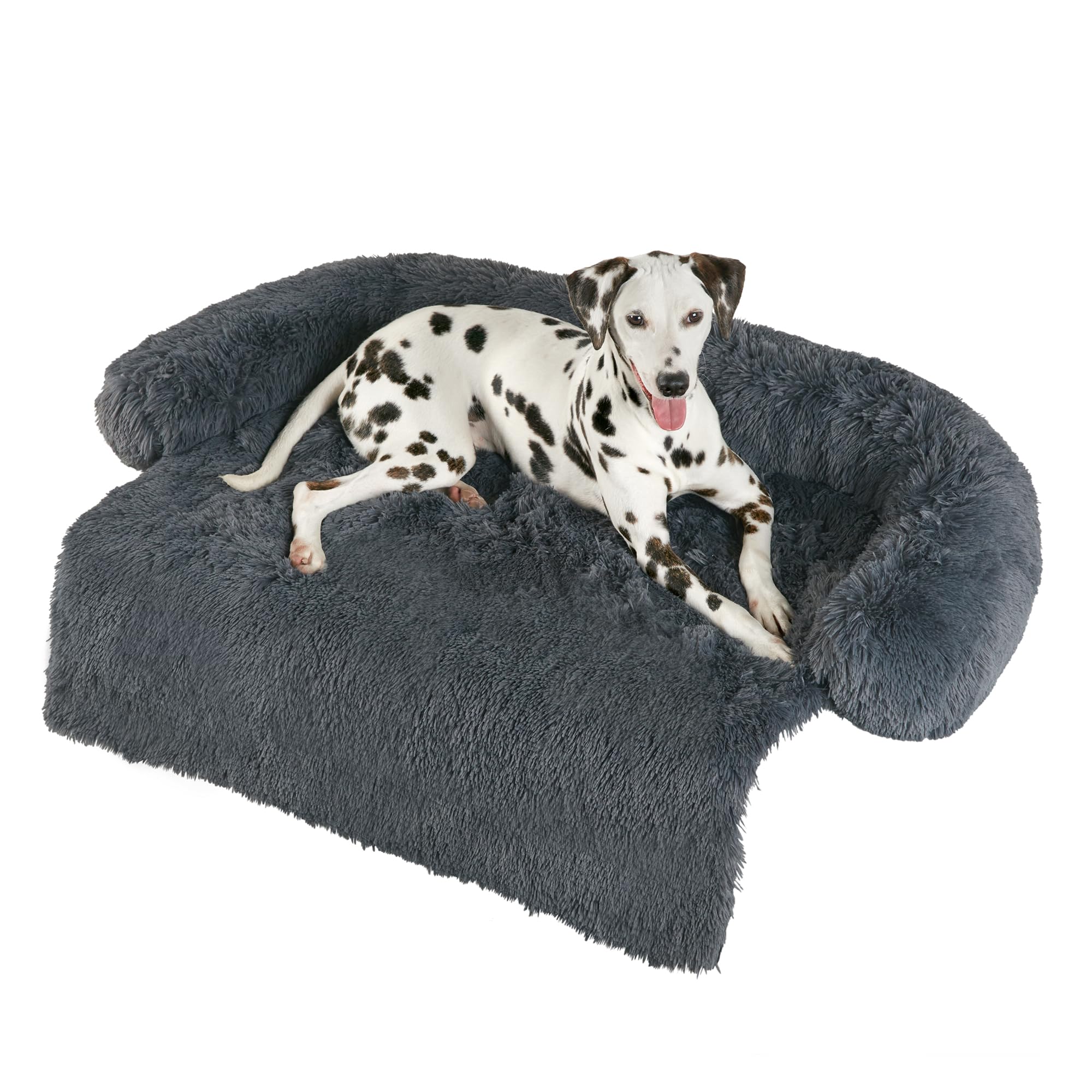 Codi Calming Dog Bed cover closeup shows plush bolster for anxious dogs.