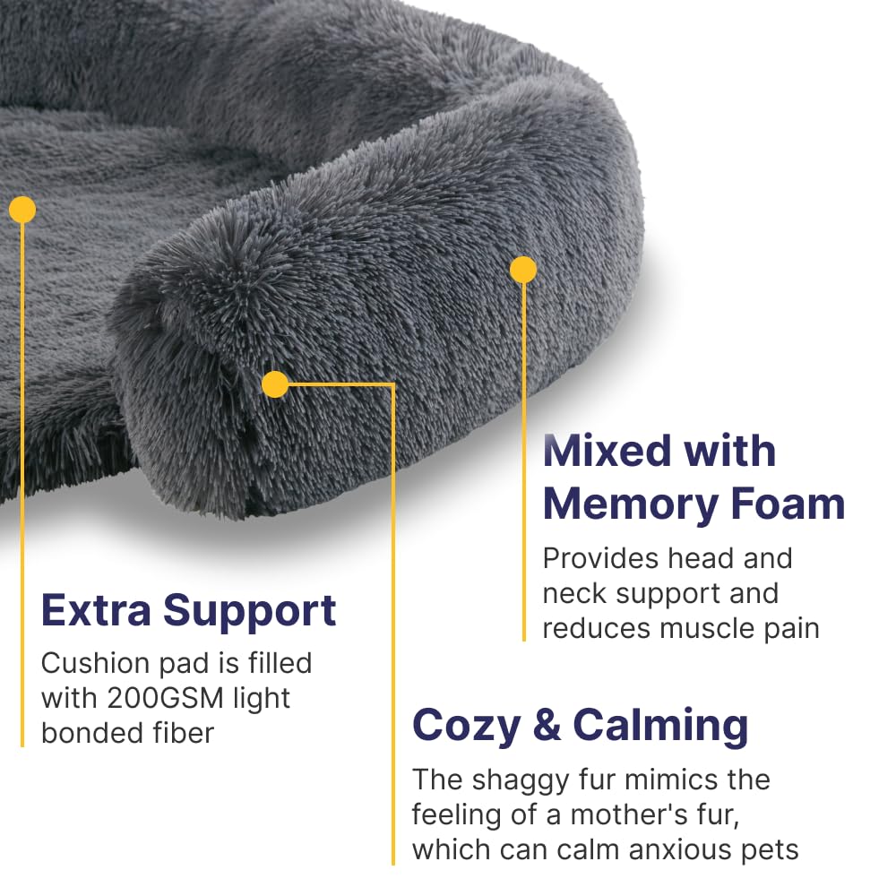 Codi Large Calming Dog Bed on-couch-muddy-paw illustrates practical cleaning and protection.