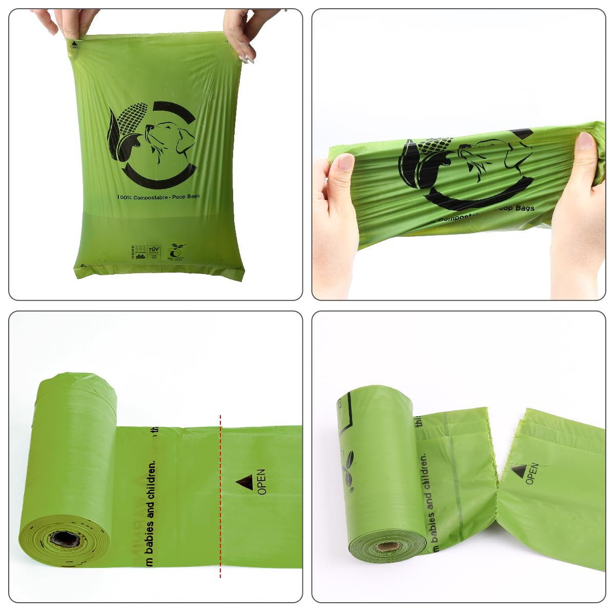 Codirom forest green bags pictured signal unscented, nature-friendly disposal during park walks.