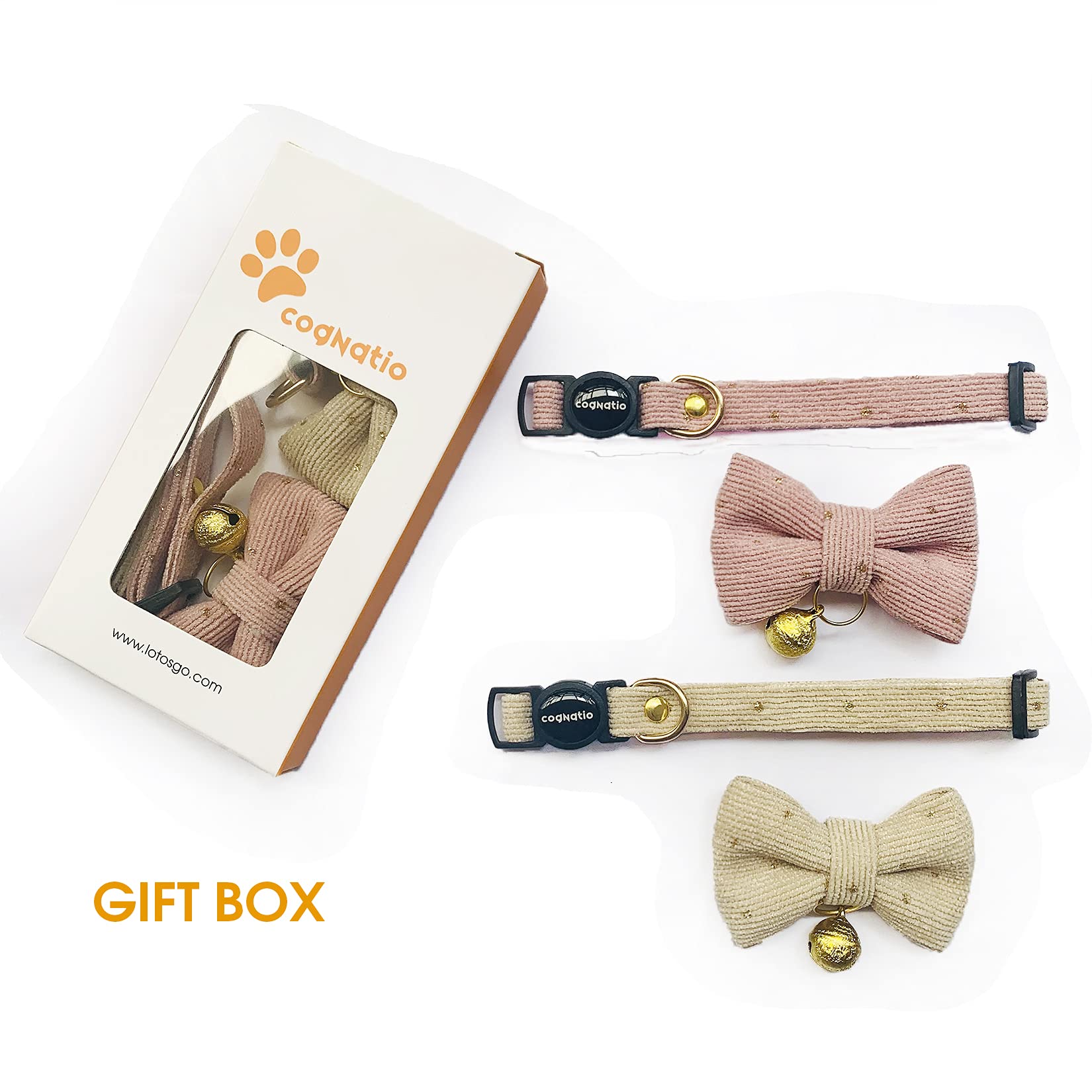 Cognatio cat collar with detachable bow and bell showing the design