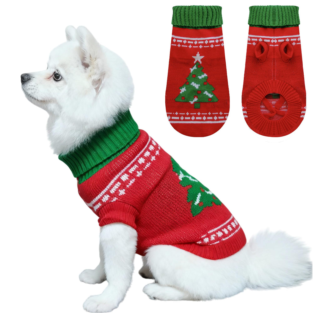 COJBPET knitted dog sweater front view for snug warmth on small dogs.