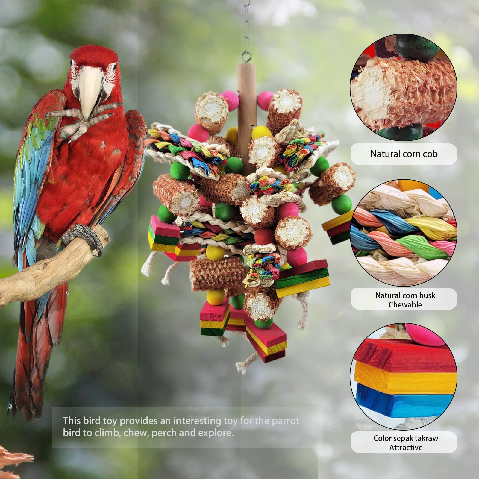 Cokliomc bird toys multicolor wood blocks attract parrots and encourage extended play.