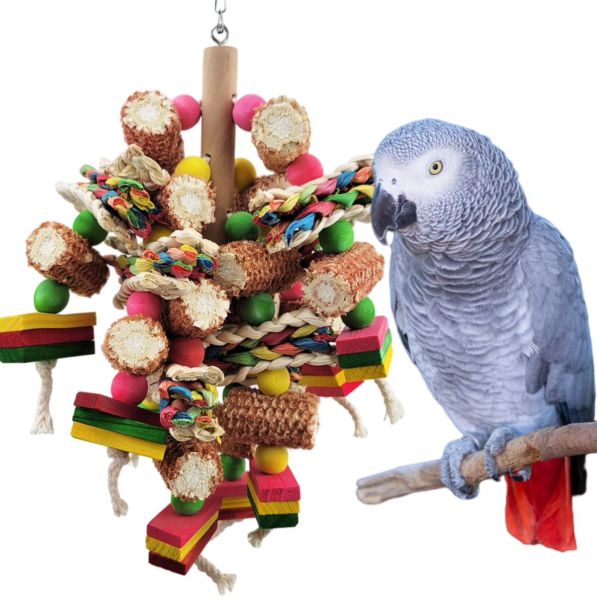 Cokliomc bird toys with natural wood blocks promote beak exercise and enrichment.