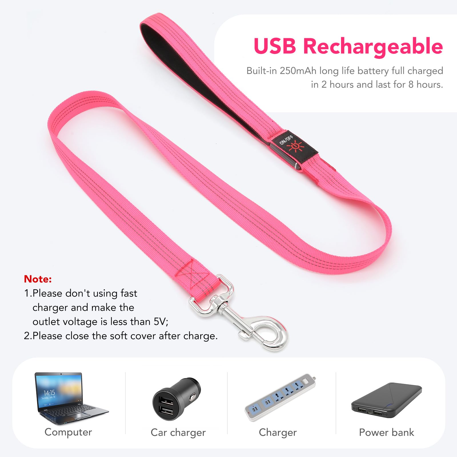 Colaseeme LED leash with metal clip for easy attachment.