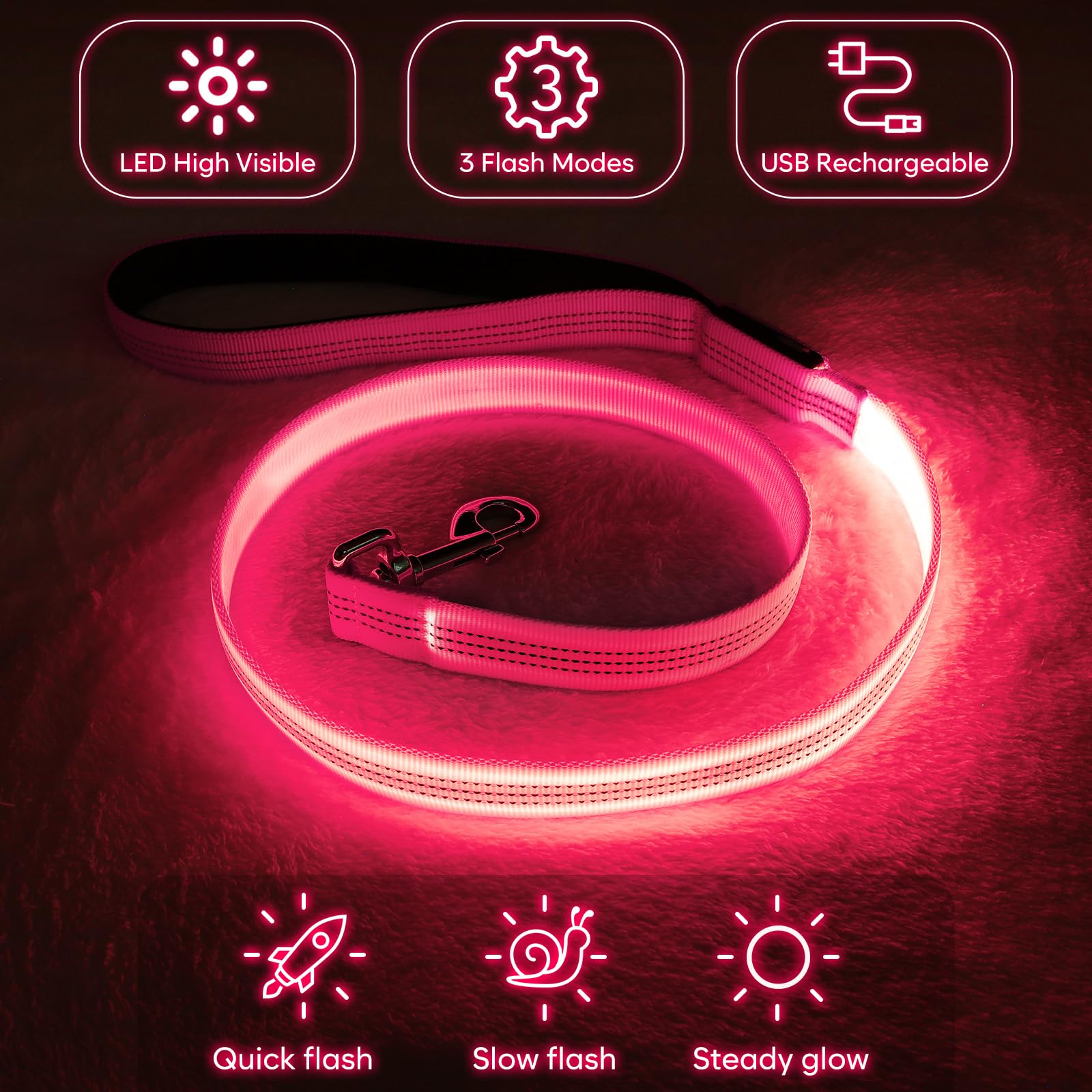 Colaseeme LED dog leash USB charging for quick, convenient power.