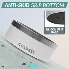 Coldest Water dog bowl shows an anti-slip base for mess-free meals.