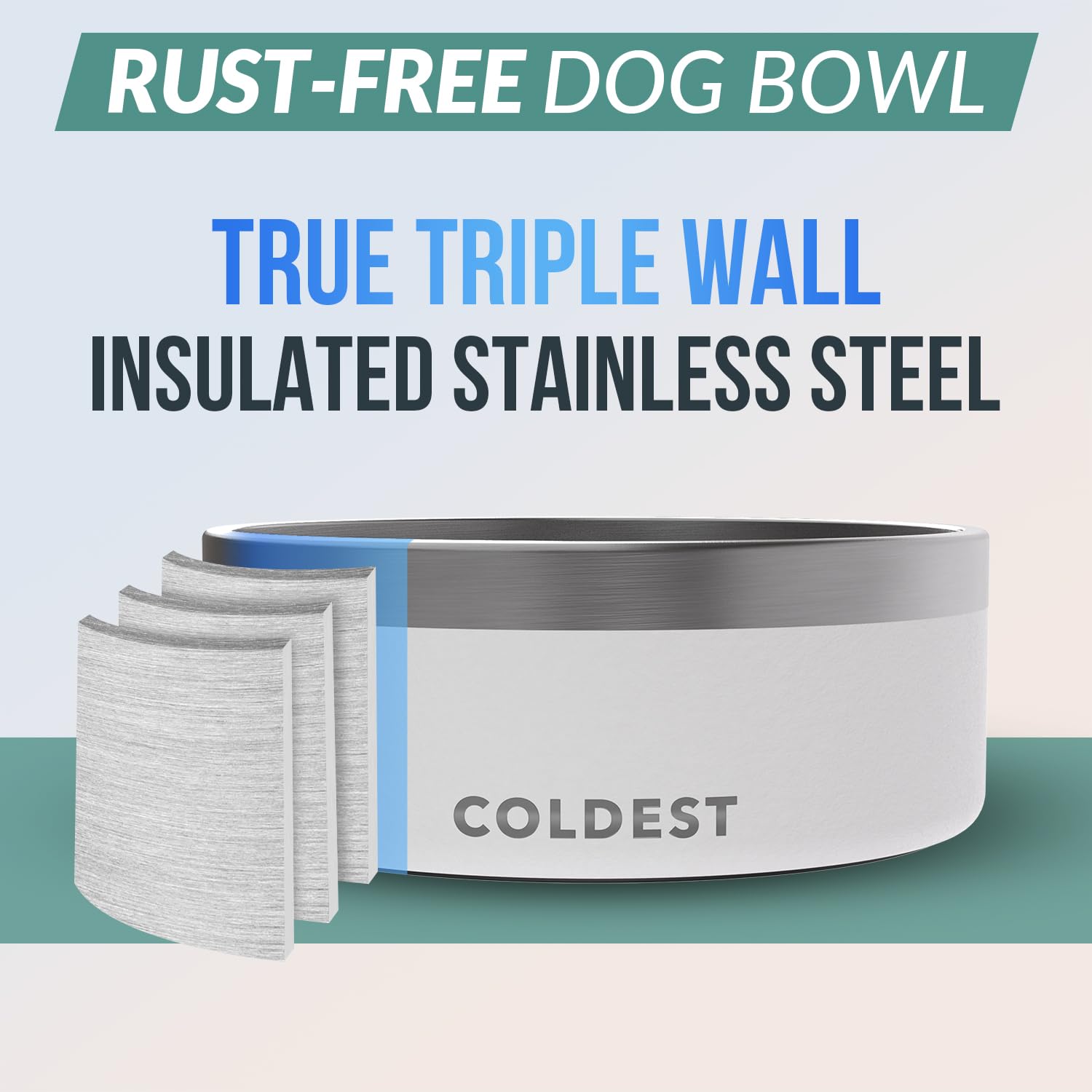 Coldest Water rust-resistant stainless steel bowl withstands daily use and chewing.