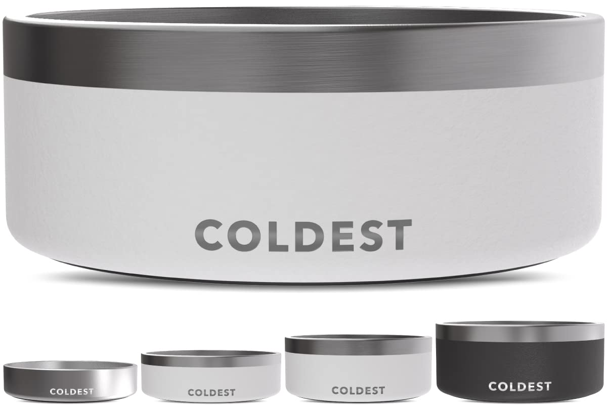 Coldest Water dog bowl with true triple-wall insulation keeps water cooler and reduces spills.
