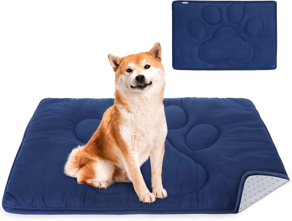 Coldwind dog crate pad top view in navy 23x36 for dogs up to 65 lbs with cozy comfort