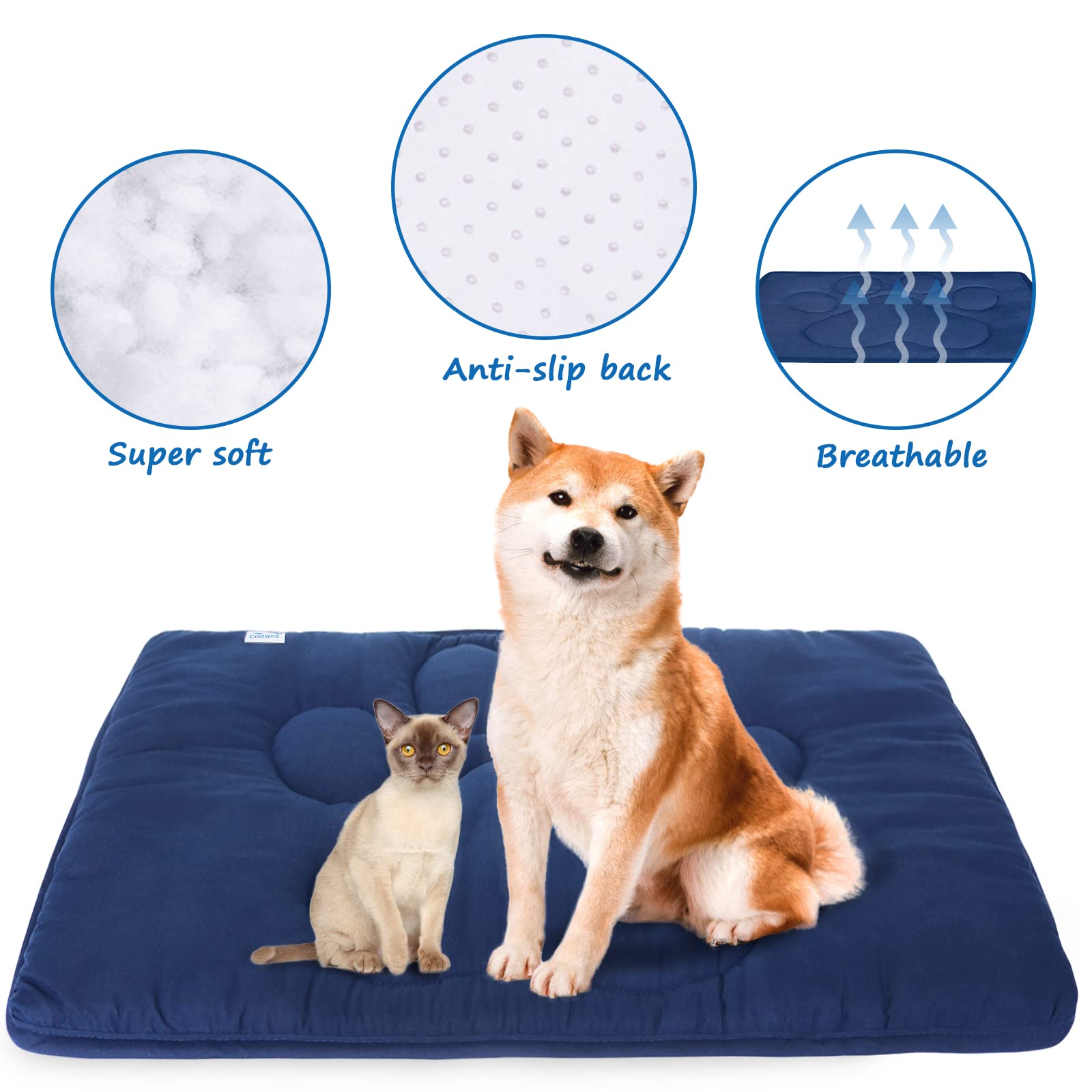Coldwind crate pad anti-slip bottom closeup showing secure placement during naps or play