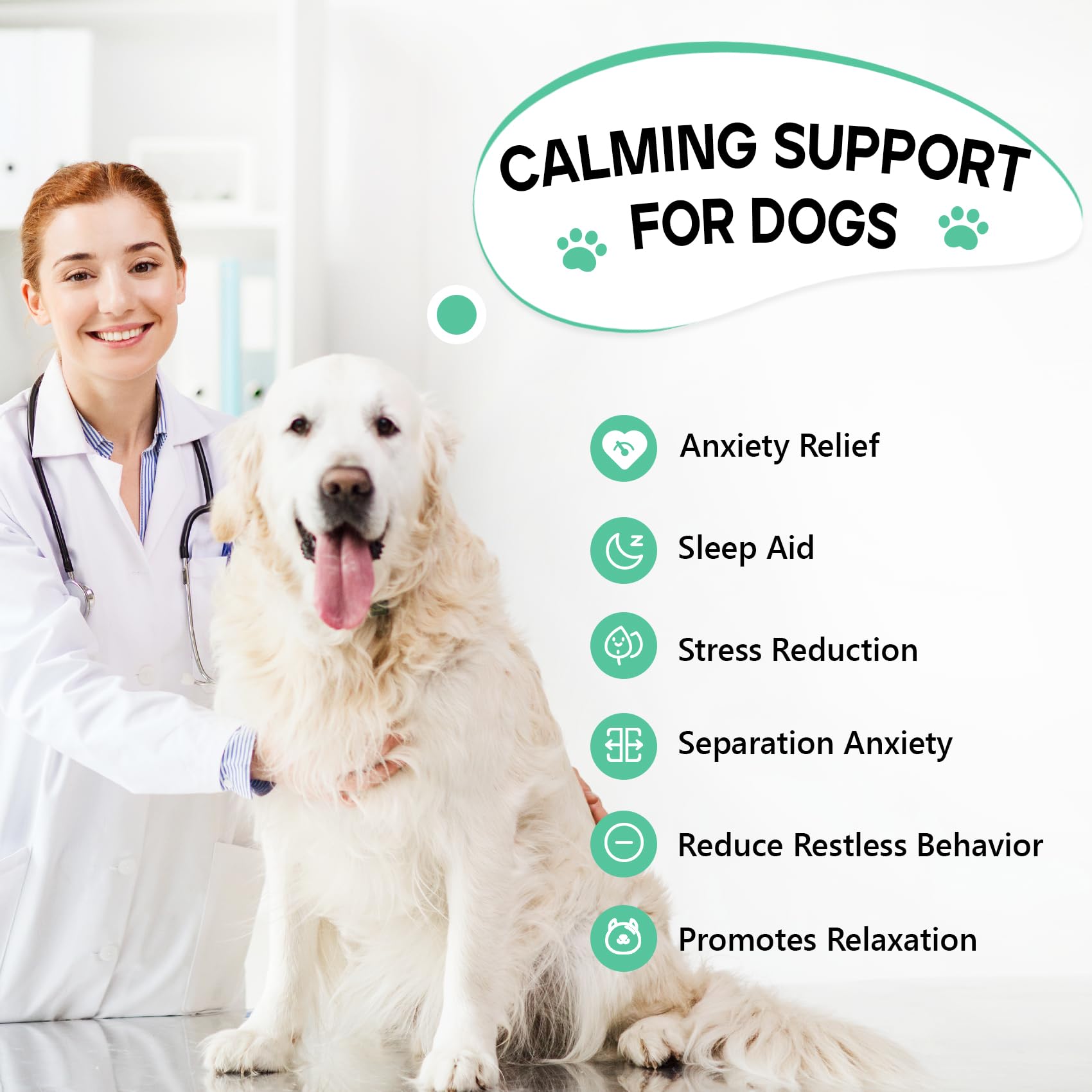 ColEaze Calming Chews dosage scoop showing flexible dosing for breeds and sizes